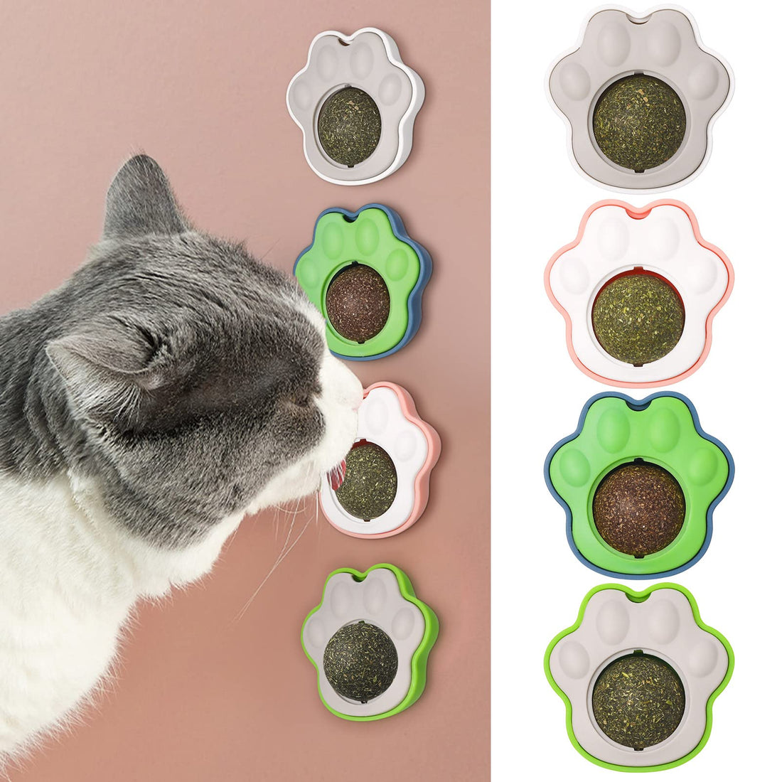 Firtink 4 Pack Catnip Ball Toys, 360° Rotatable Catnip Licking Balls Cat Mint Ball Interactive Cat Toys Cat Edible Balls Natural Licking Treats Toys for Cats Kitten Kitty