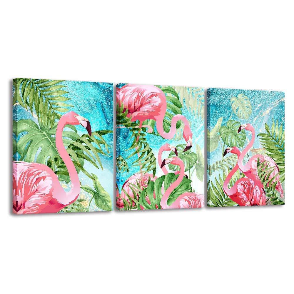 Canvas Wall Art 3 Pieces Flamingo Wall Art Boho Decor for Bedroom Animal Picture Palm Green Tropical Plant Canvas Prints Framed Posters Hanging Artwok for Living Room Decoration