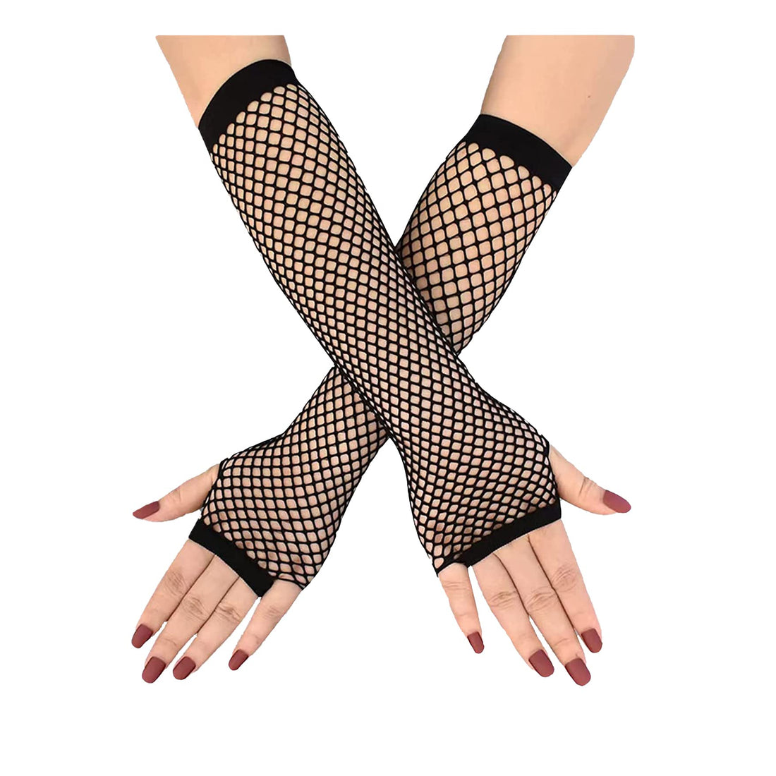 Solid Fishnet Long Fingerless Gloves |AMAZING EGP| Black, One Size