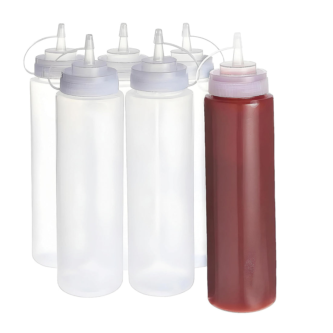 Plastic Squeeze Squirt Condiment Bottles with Twist On Cap Lids - top dispensers for Ketchup Mustard Mayo hot sauces Olive Oil -Set of 6 (12 oz)