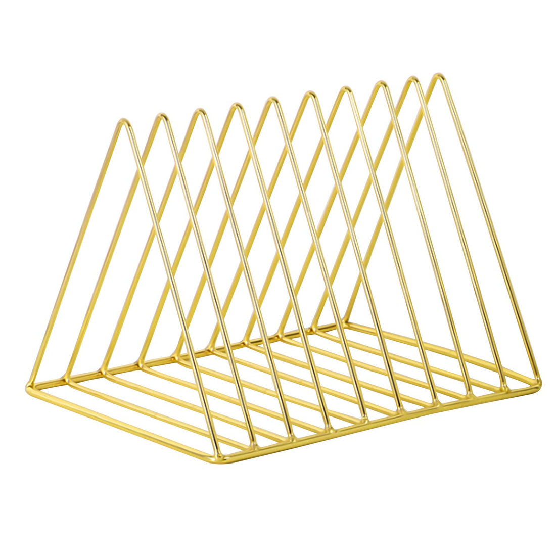 Triangle Desktop Magazine Storage Rack, 9 Slots Metal Book Stand Vinyl File Folder Holder, Vinyl Storage Rack, Multifunctional Desk Organizer Rack for Home Office, Gold