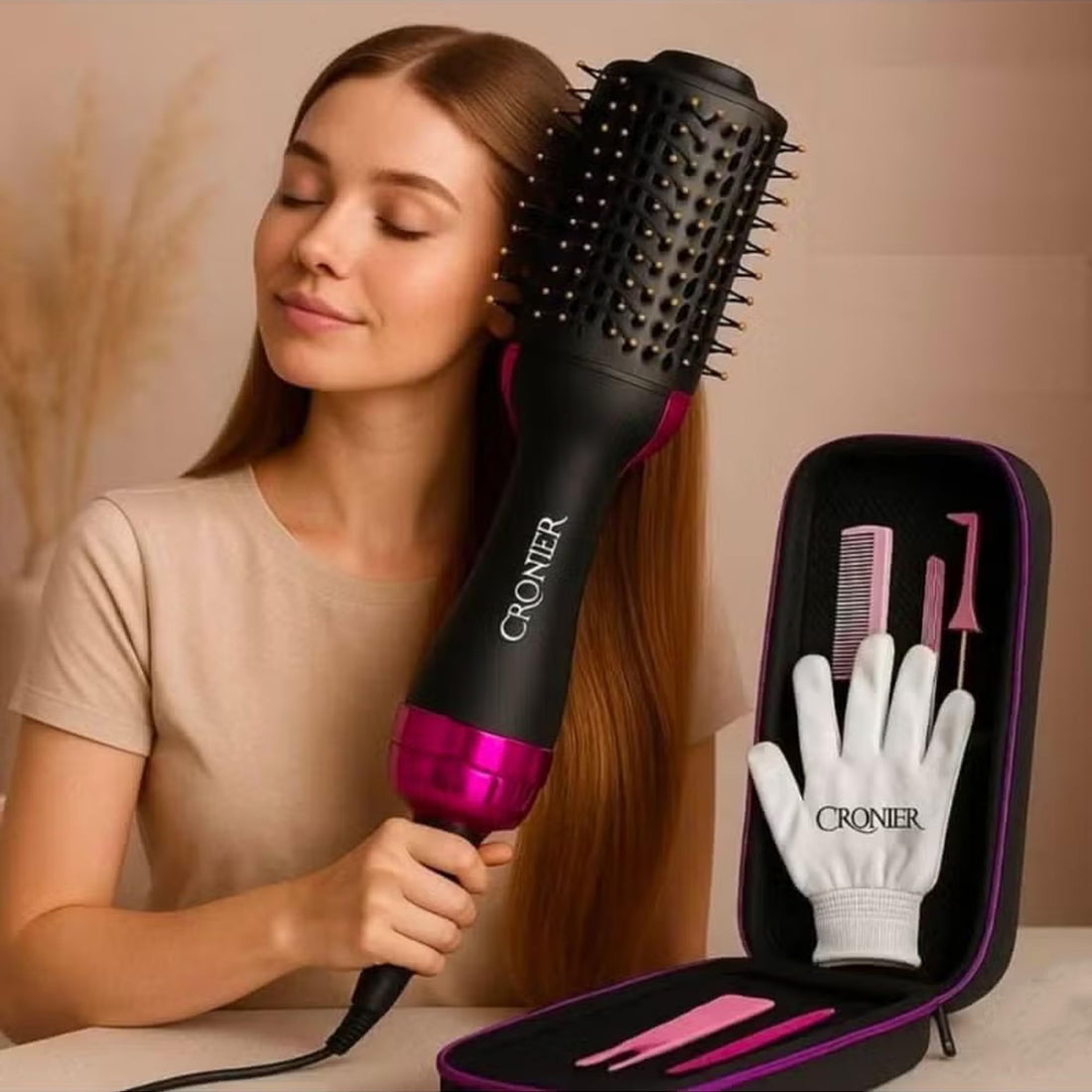 Kronier Professional 2500W Hair Straightener Brush Professional Ionic Hair Straightener Brush Long Lasting Easy to Use Fast Heating for Shiny and Soft Hair and Gift Set (Box Inside) - Multicolor