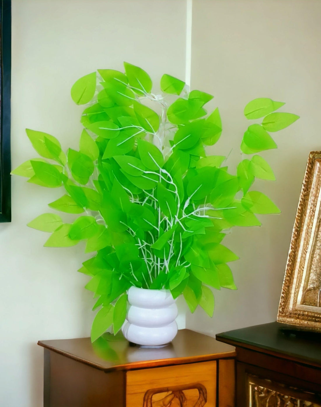SHAKTISM Artificial Ficus Plant with Pot, Fake Ficus Tree Branches, Artificial Greenery Wreath Plant for Home Office Indoor Outdoor Porch Décor – 1Pc (Paroot Green)