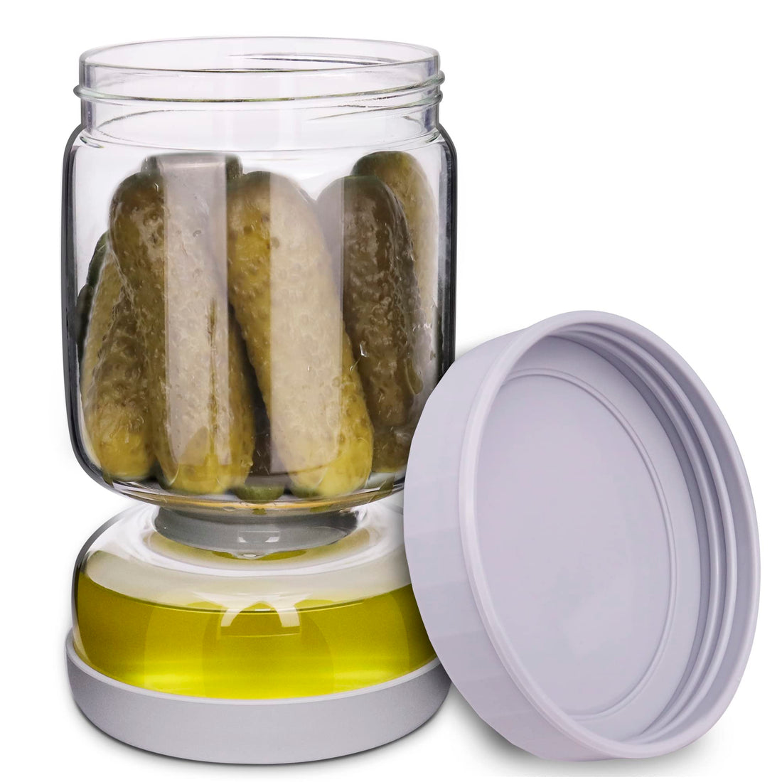 Pickle and Olive Hourglass Jar with Strainer Flip for Pickle Juice Separator from Wet and Dry, Upgrade Food-grade ABS Lid and BPA Free Hourglass Jar for Airtight Storage