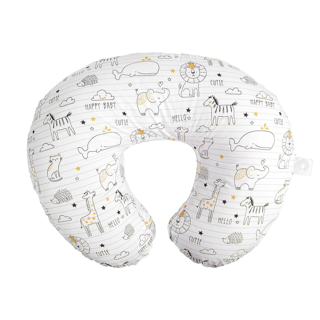 Nursing Pillow and Positioner - Original, Notebook Black and White with Gold Animals, Breastfeeding, Bottle Feeding, Baby Support, with Removable Cotton Blend Cover, Awake-Time Support