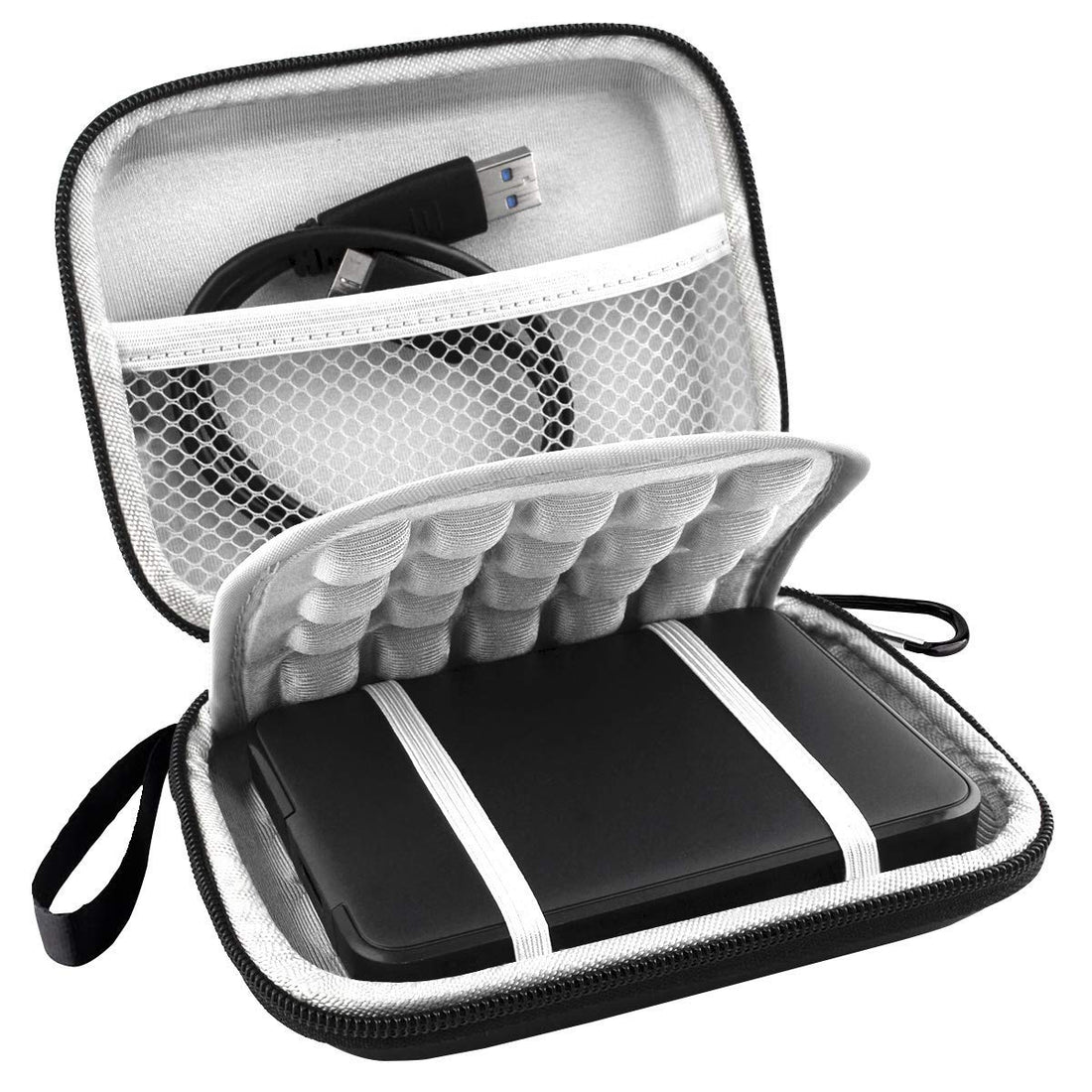 Lacdo External Hard Drive Carry Case for Western Digital WD My Passport Mac Ultra WD Elements SE WD Gaming 2.5 Inch Shockproof Travel Bag HDD 1TB 2TB 3TB 4TB 5TB EVA Portable Storage Cable Case, Black