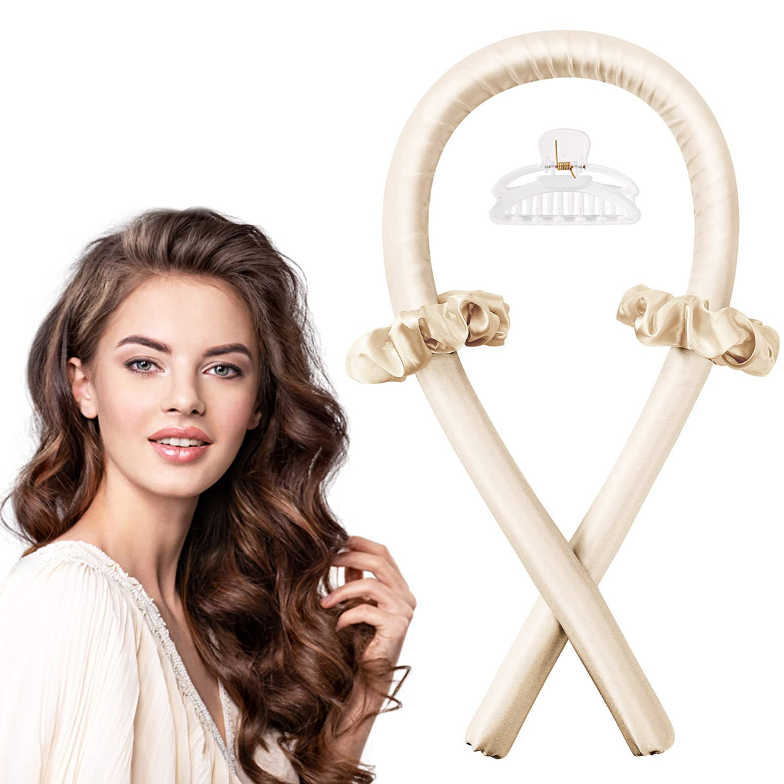 IENIN Heatless Curling Rod Headband, Heatless Hair Curler No Heat Hair Curlers to Sleep in Curl Ribbon with Scrunchies Hair Clips Overnight Hair Curlers Hair Roller for Women Long Hair Styling Tools