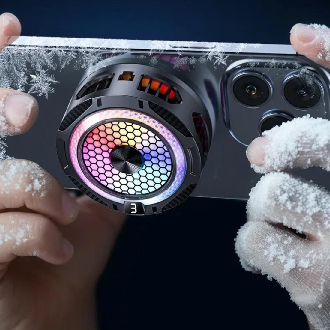 Phone Cooler SR09 MAX, Gaming, Rear Cooling Fan with High-Speed, Low Noise, Digital Temperature Display, RGB Lighting, compatible with iPhone, Android, with Type-C cable, with Gaming Finger Pairs