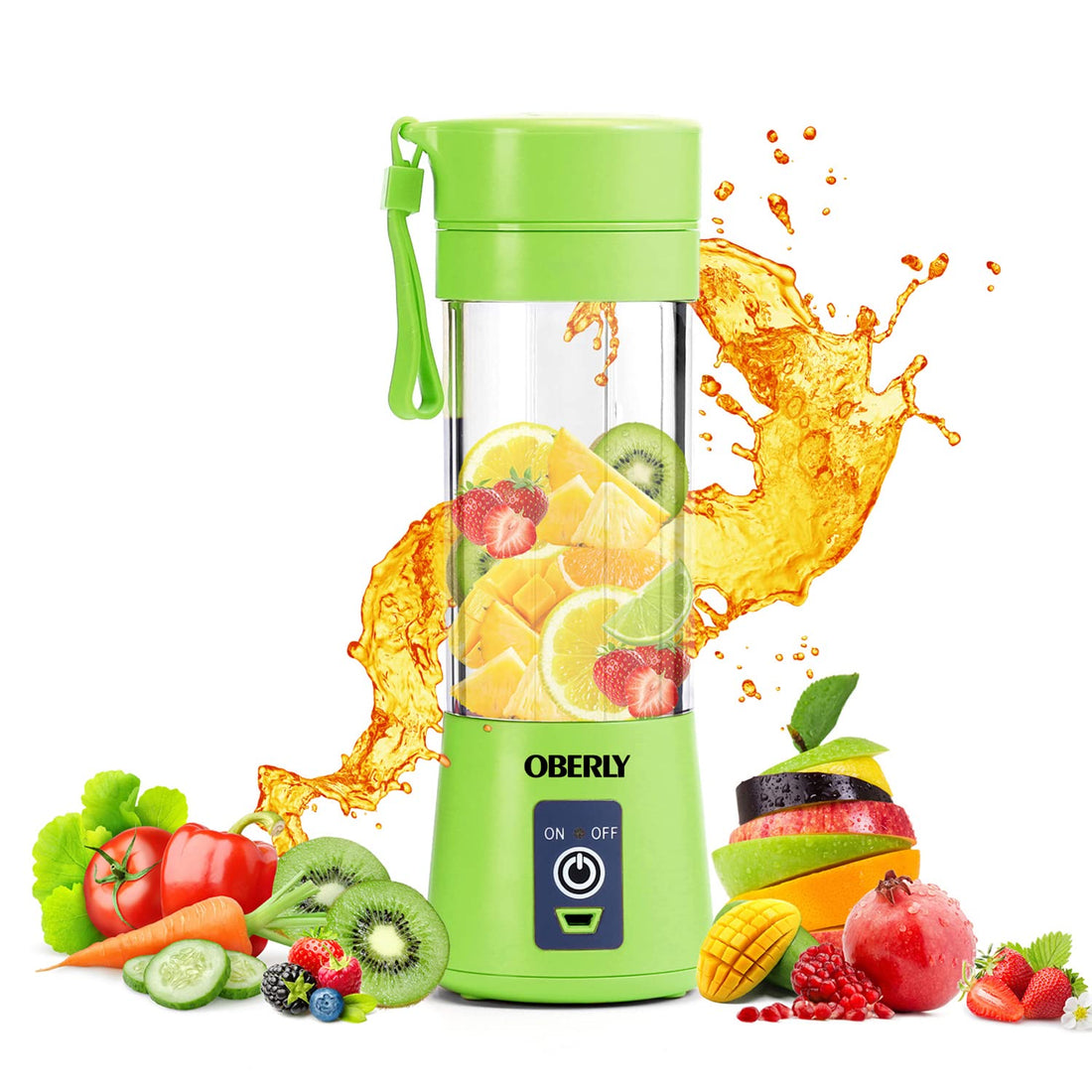 Portable Blender, OBERLY Smoothie Juicer Cup - Six Blades in 3D, 13oz Fruit Mixing Machine with 2000mAh USB Rechargeable Batteries, Ice Tray, Detachable Cup