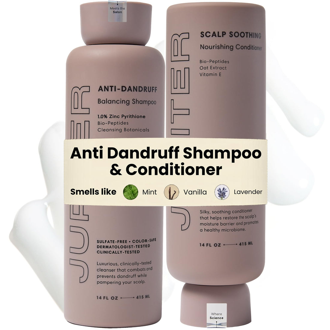 Jupiter Anti Dandruff Shampoo & Conditioner for Men & Women for Flaky, Itchy, Oily & Dry Scalp - Nourishes Scalp and Reduces Breakage & Flakes - Color-Safe, Sulfate-Free, Paraben-Free