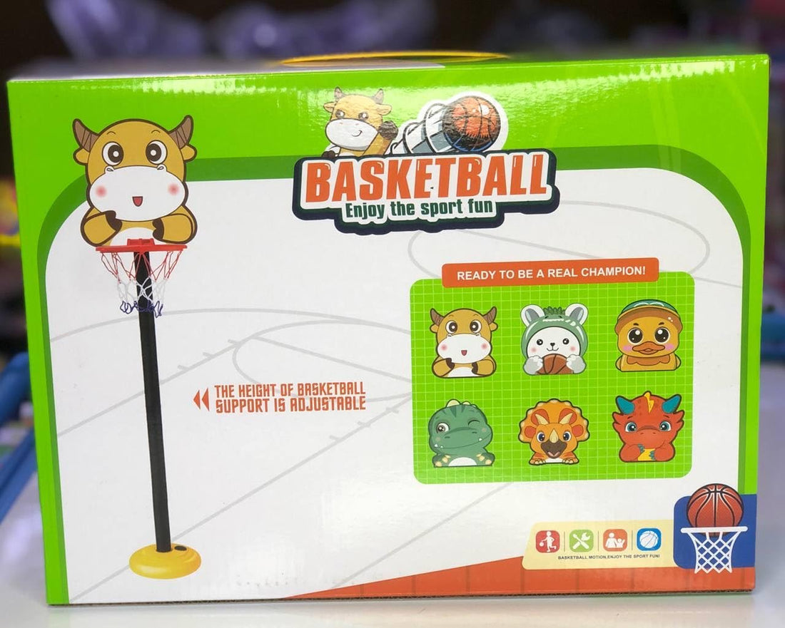 Adjustable Height Kids Basketball Set, Stand with Backboard and Net, 4 Levels Height 47.5-112cm, Water or Sand Filled Base, Cartoon Characters