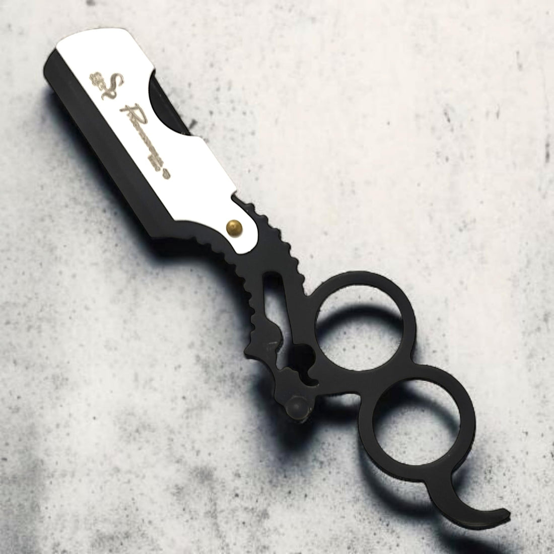 Professional Straight Edge Razor - Matte Black Shavett Knuckle Grip Handle & Precision Tail Hook - Manual Barber Razor for Men - Secure Swing Lock Design - Perfect for Sharp Beard Lines & Shaving