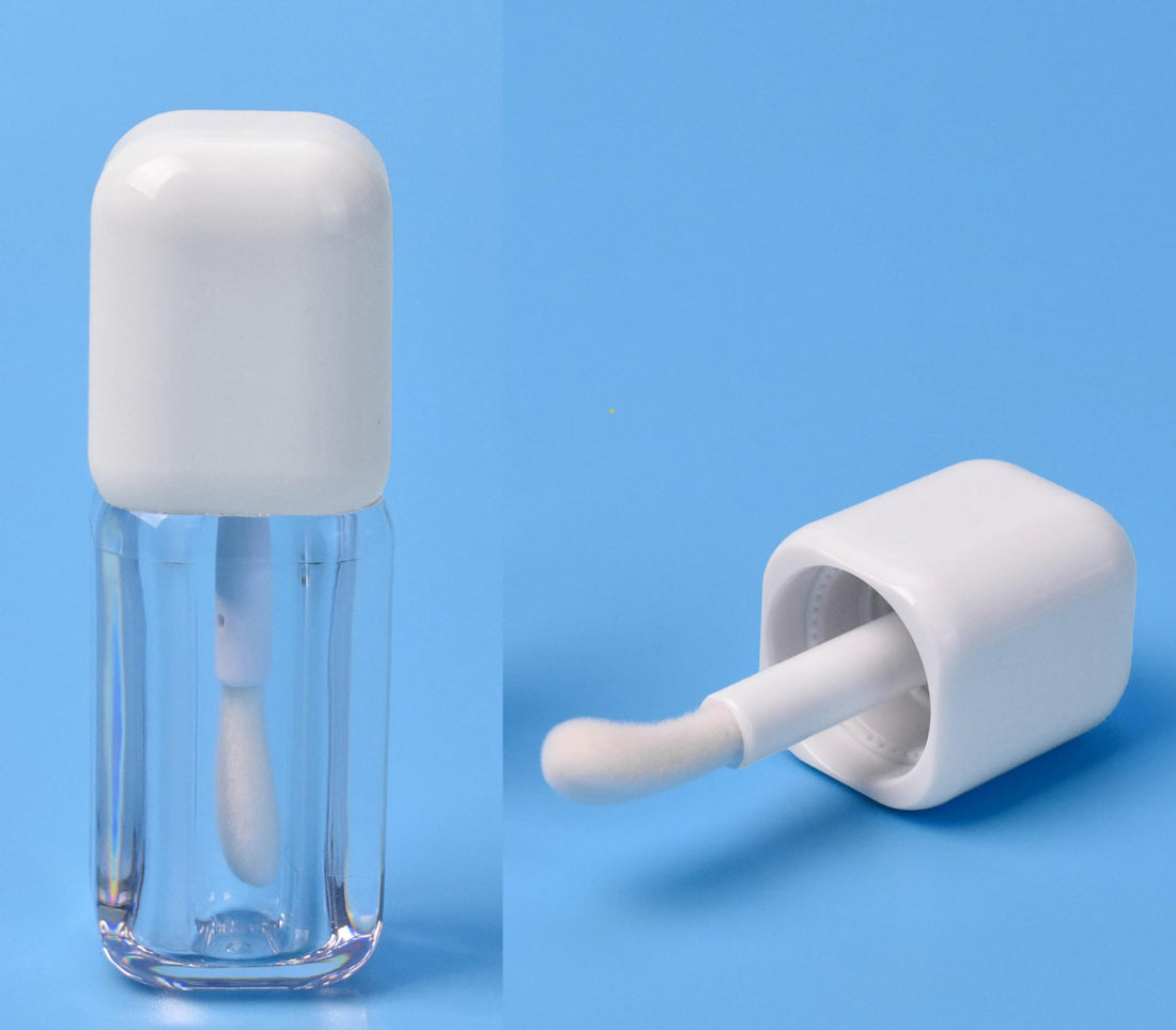 2pcs 5ml Empty Lip Gloss Refillable Lip Gloss Bottle Travel Bottle Clear Square with White Cap