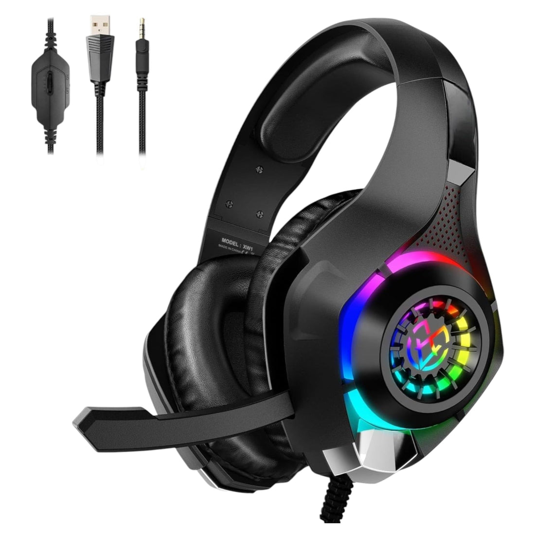 Pro Gaming Stereo Headsets for PC, Noise Cancelling Over Ear Headphones with Mic, 3.5mm Aux Plug, RGB LED Light, Compatible with PS5, PS4, Mac Nintendo Switch Gamers