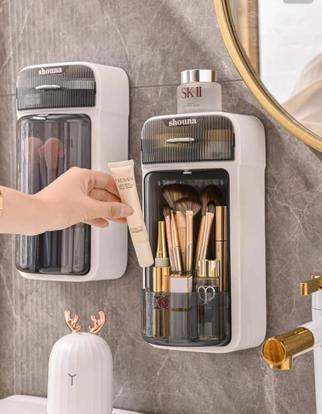 Makeup Brush Holder Organizer - Double Face Acrylic Drawer Portable Makeup Organizer Desktop Cosmetic Storage Box Makeup Tools Jewelry Container 30x13x11cm White