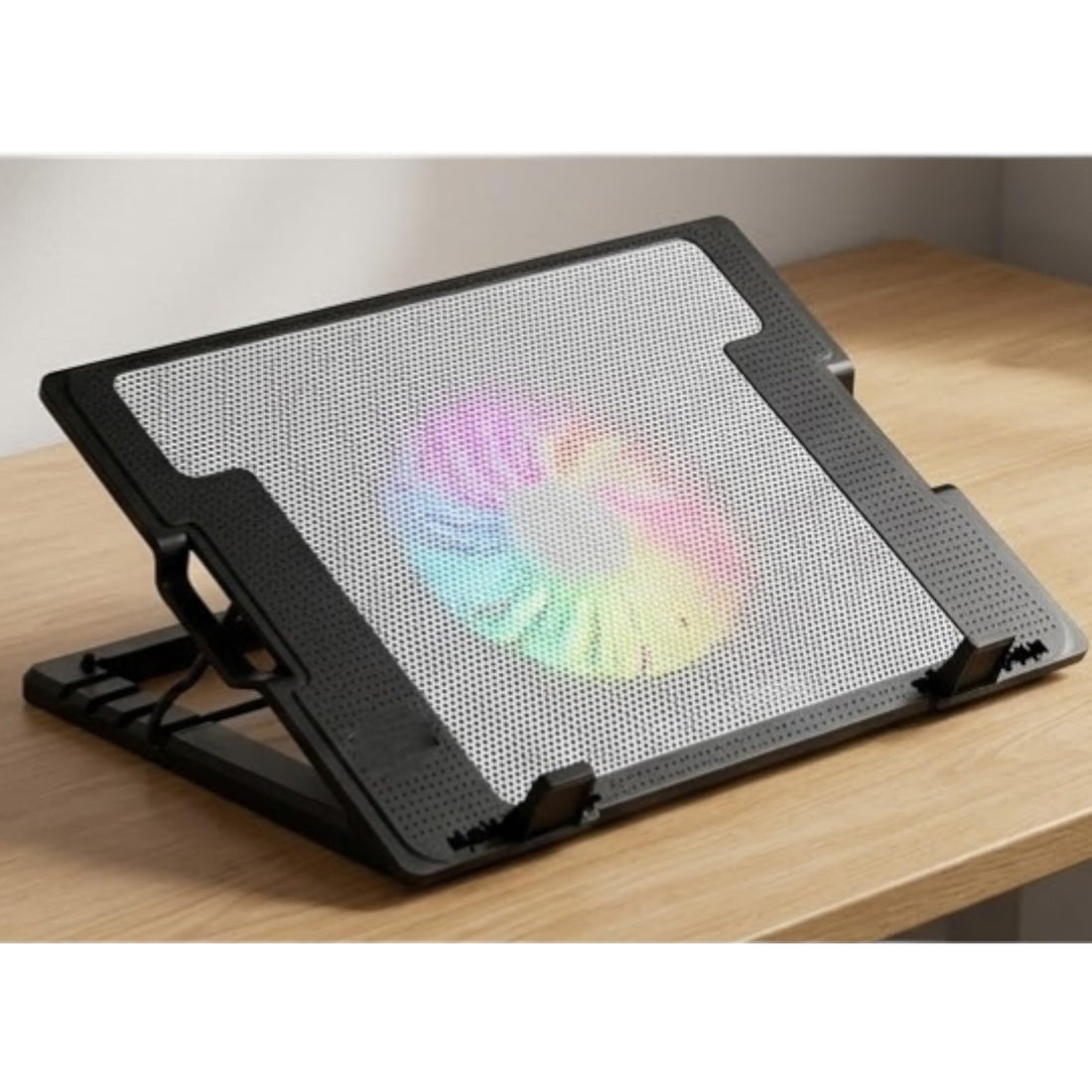 ZR450 Laptop Cooling Pad with 140mm Silent Fan, Ergonomic Stand with 5 Adjustable Height Angles, RGB Lighting, 2 Port USB Hub for Laptops 9 to 17 Inch, Black