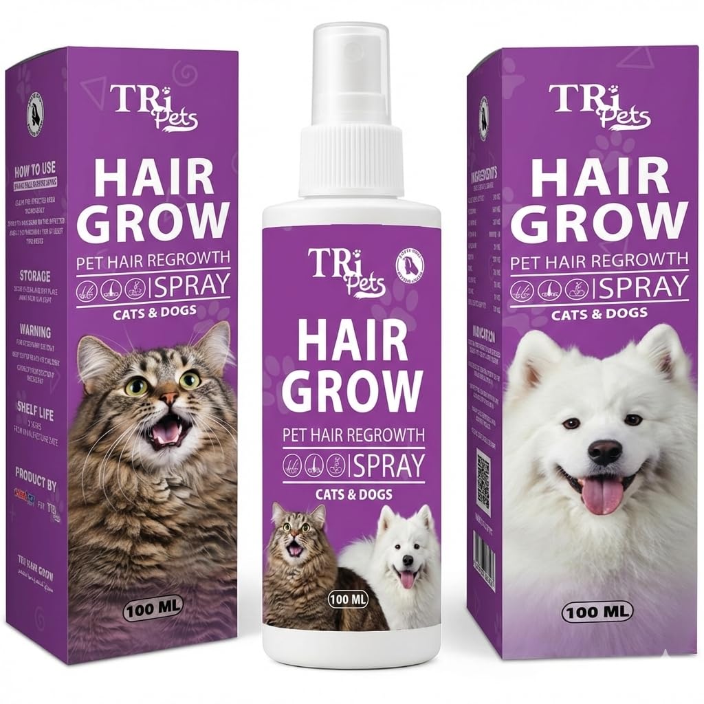 TRi Pets Hair Grow Spray for Cats & Dogs – Fast Hair Regrowth, Anti-Shedding, Skin Health Support, Aloe Vera & Biotin, 100ML