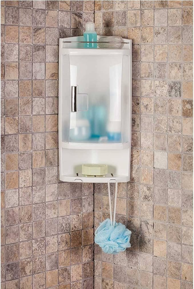 Primanova Corner Caddy Storage Unit. Rust Proof Multi-Purpose Cabinet for Bathroom Acessories (1Tier, Transparent Doors)