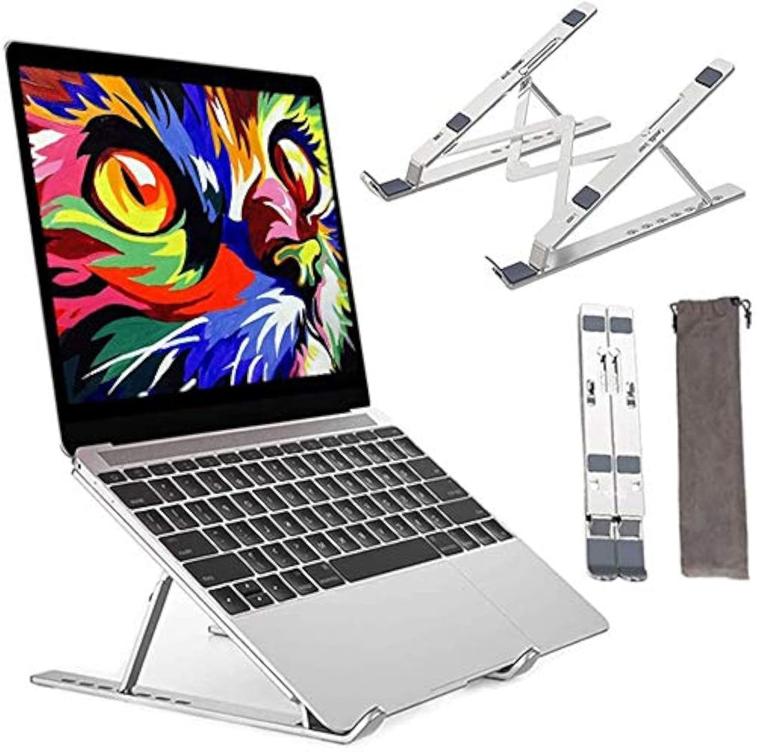 Laptop Stand, 7 Levels of Height Adjustable Portable Computer Stand, Aluminum Laptop Riser,Foldable Tablet Non-Slip Holder,Compatible with MacBook Air Pro,Dell XPS,All Laptops 10-15.6" (Silver)