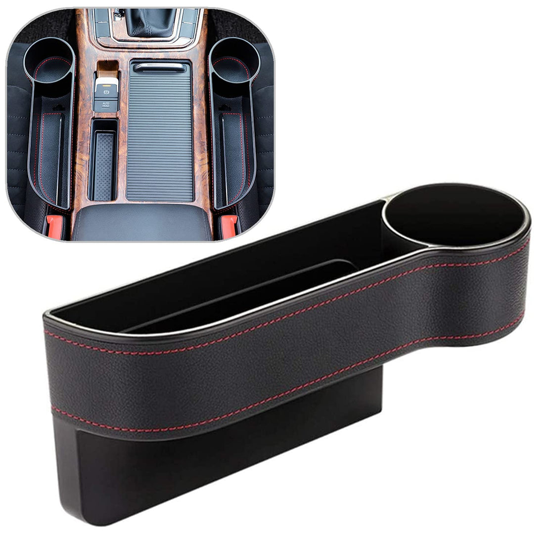 Generic Car seat gap filler organizer between front seat car organizer and storage box, auto premium pu leather console with cup holder, car pocket for interior essentials (for passenger side)