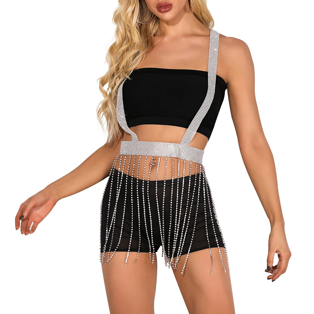 Rhinestone Metal Dress for Women - Women's Sexy Rhinestone Body Chain Dress Top Bra Jewelry for Party Rave, crystal, not known,