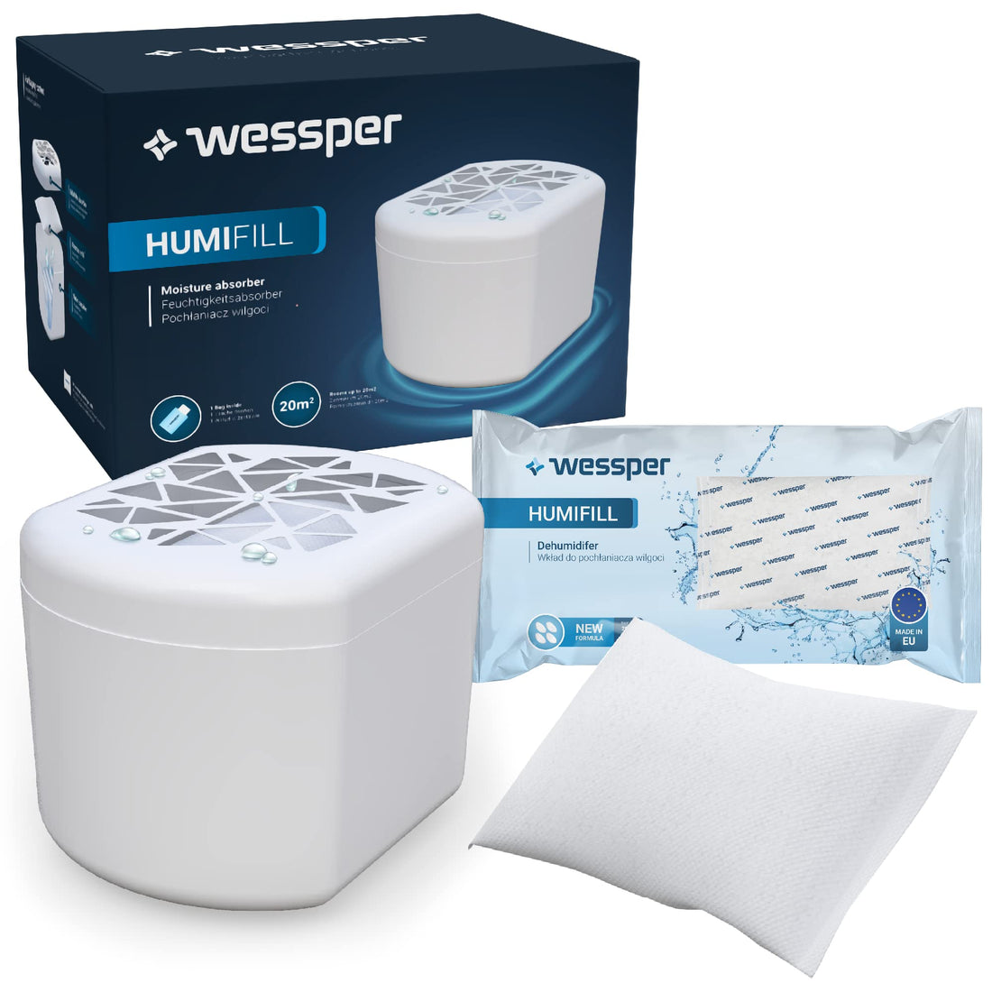 Wessper Dehumidifier Moisture Stopper with 1 x 250 g Refill Bag Granules