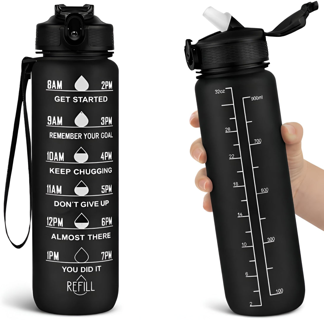 Sports Water Bottle - Large Water Bottle with Motivational Time Marker - Fast Flow BPA Free Non-Toxic for Fitness, Gym and Outdoor Sports -multicoloer (Milliliters, 1000)