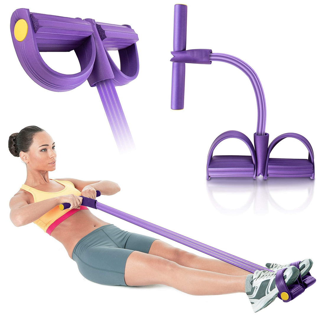 Pedal Resistance Band, 4-Tube Purple Natural Latex Yoga Pedal Puller Resistance Band, Multifunction Tension Rope for Abdomen, Waist, Arm, Auxiliary Pull Rope Yoga Equipment