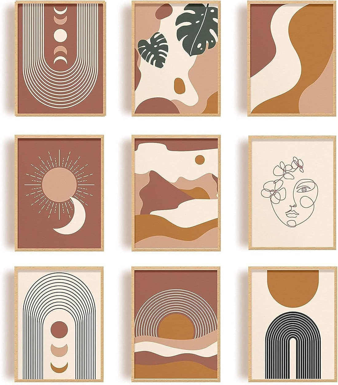 Boho Wall Art Room Decor Abstract Minimalist Wall Art Photo Posters Coated, Mid Century Modern Prints, Bedroom Decor, Nature Landscape No Frame (8x10", 6 Pcs)