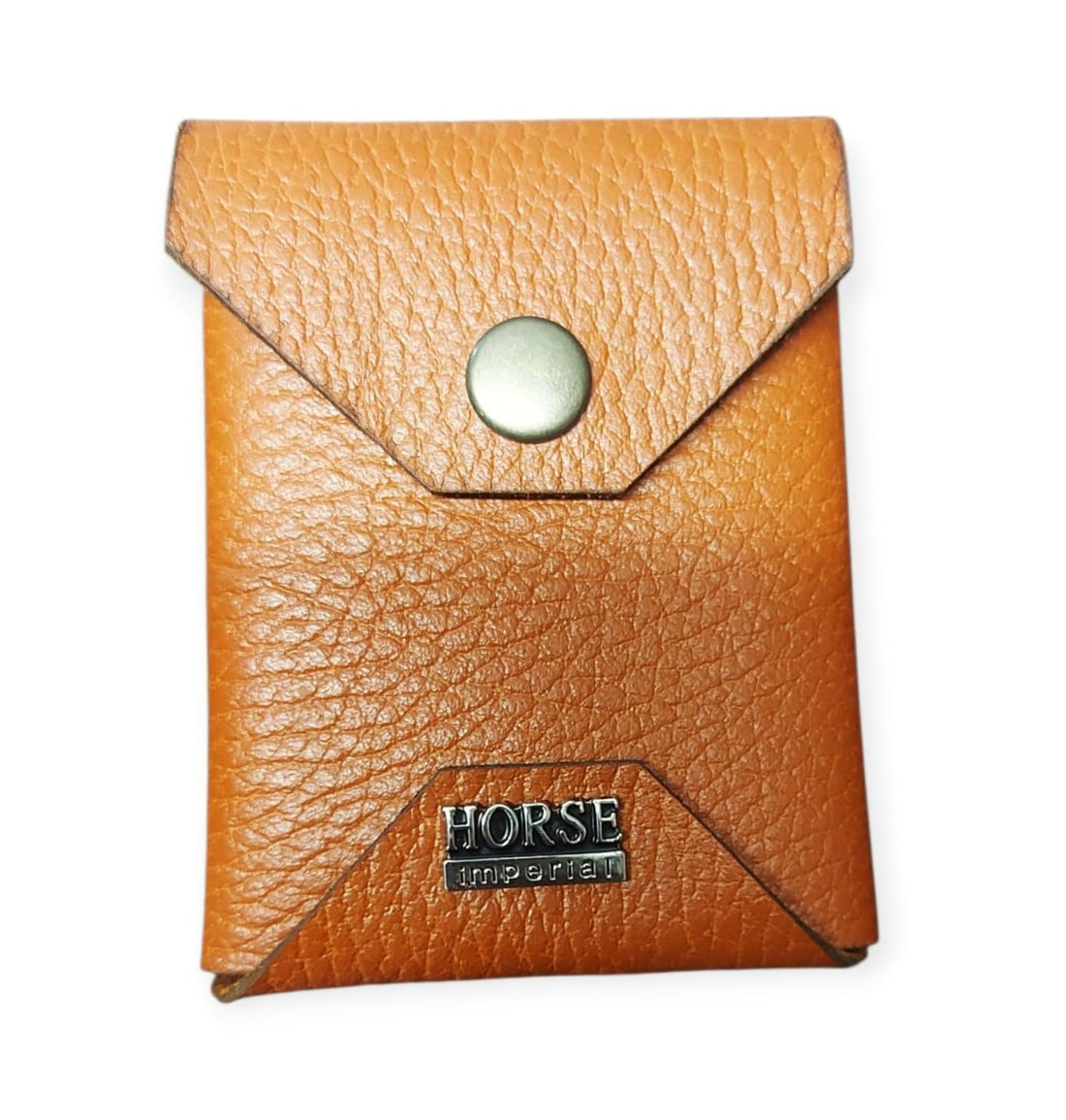 Horse Imperial Leather Card Wallet with Snap Button Closure, Beige (camel)