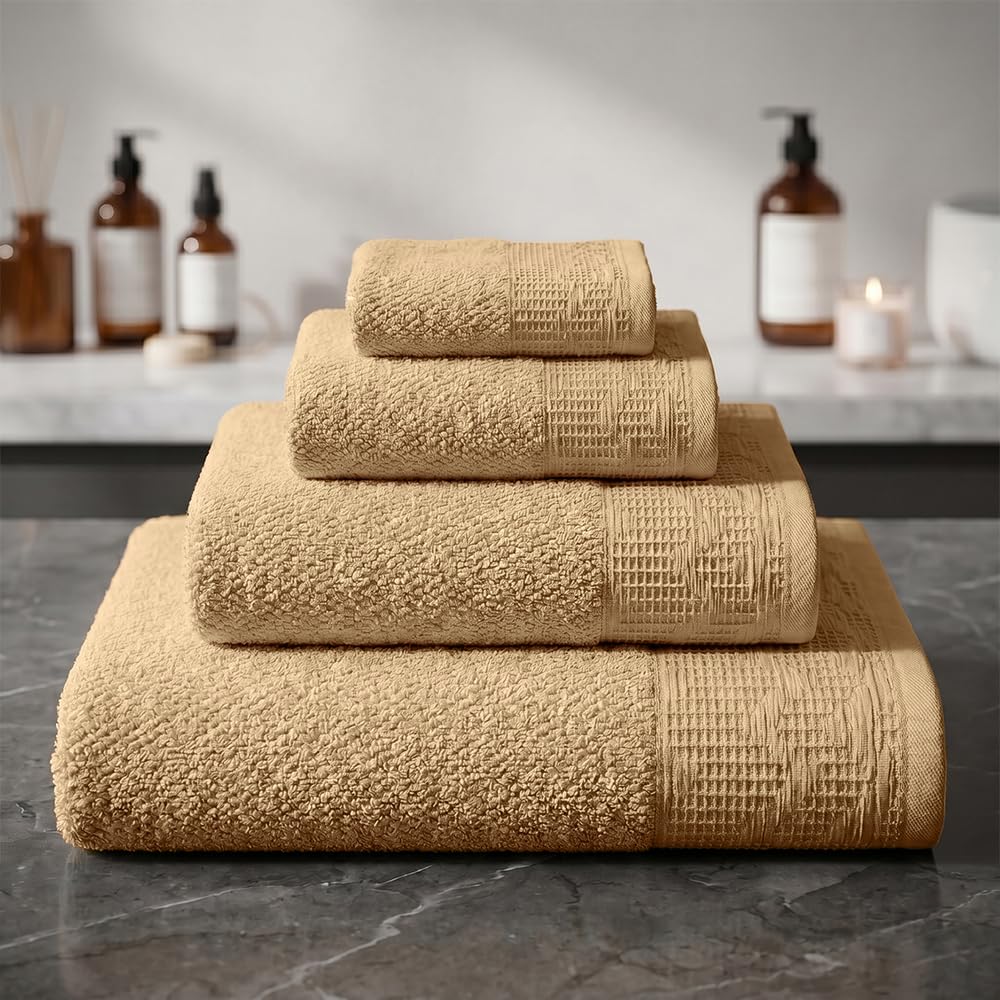 Cotton Towel model Waffle - color: Beige - 100% cotton- Size: 90 cm x 150 cm - Made In Egypt.
