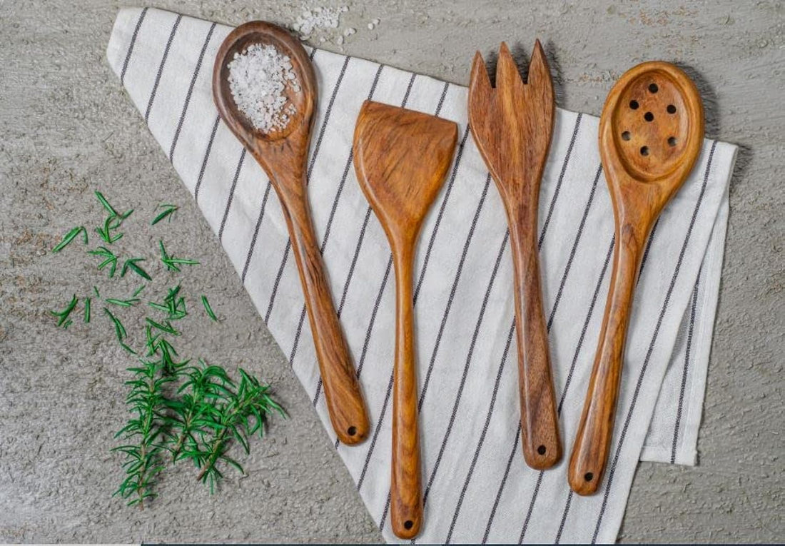 طقم توزيع خشب سرسوع 4 قطع كبير/HayahWood 4Pcs Wooden Utensils Set