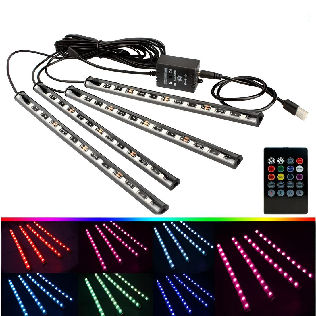 USB Car LED Strip Light with Voice Activation and Wireless Remote Control, Multi-Color Interior Lighting for Your Car, Perfect for Dashboard Lighting Kits, DC 5V