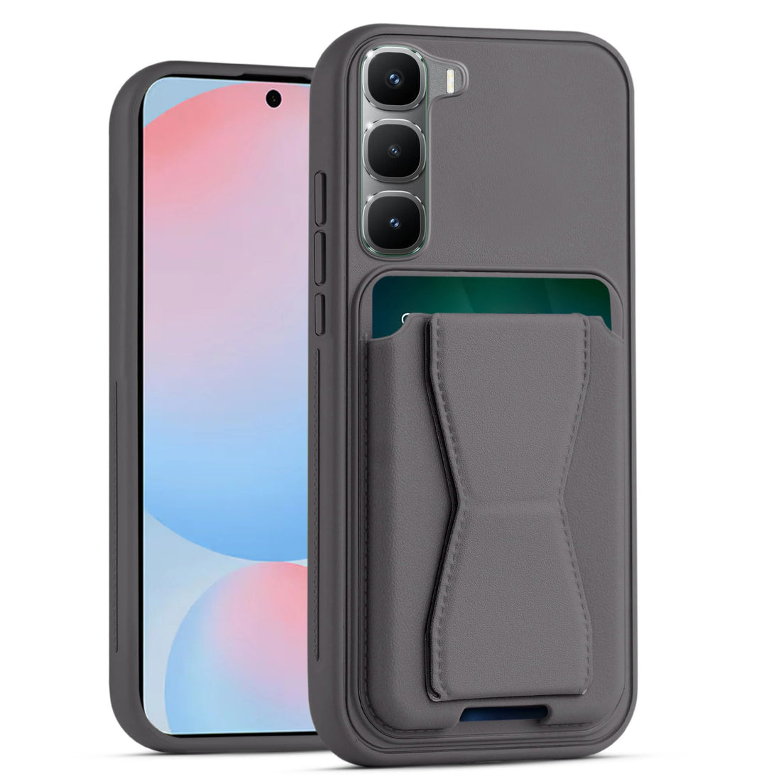 Dl3 Mobilak Leather Wallet Case Compatible with Infinix Hot 60 Pro+ Plus, Leather Back Cover With TPU Frame, Shockproof Protective Phone Case with Card Holder Stand (Dark Gray)