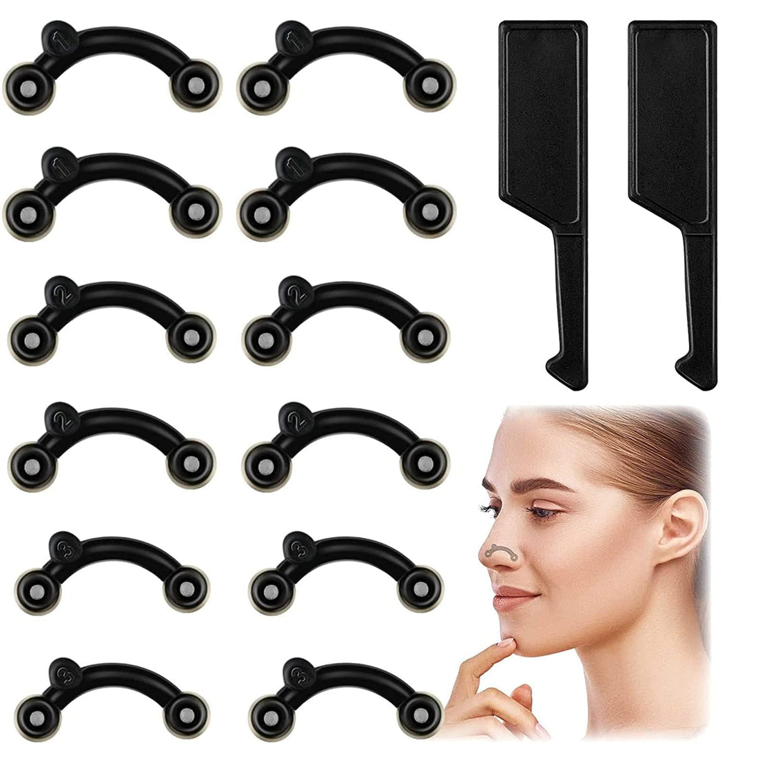 Nose Shaper Nose Up Lifting Shaping Clip Beauty Tool Nose Shaper Inserts No Pain Invisible Nose Up Lifting Clip Shaper Tool Straightening Beauty Kit for Women Men (Black, 2 Sets)