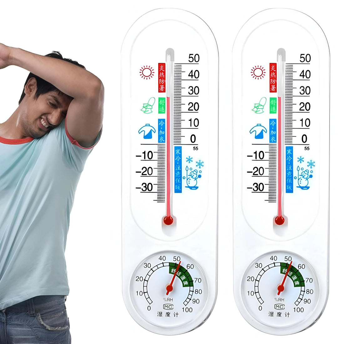 Home Temperature Monitor - Indoor Wall Mounted Thermometer with High Accuracy, Ideal for Bathroom, Living Room, Kids Room, Provides Accurate Temperature Readings (2 Thermometers)