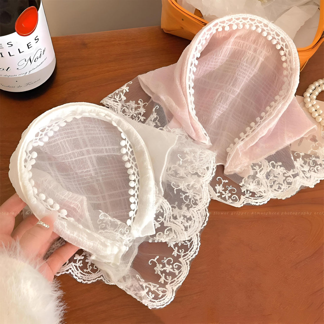 Lace Bandana - Elegant French pastoral head scarf for women and girls, triangular hair wrap ideal for long hair styles, soft breathable cover perfect for daily wear and youthful charm (2PCS model 2)