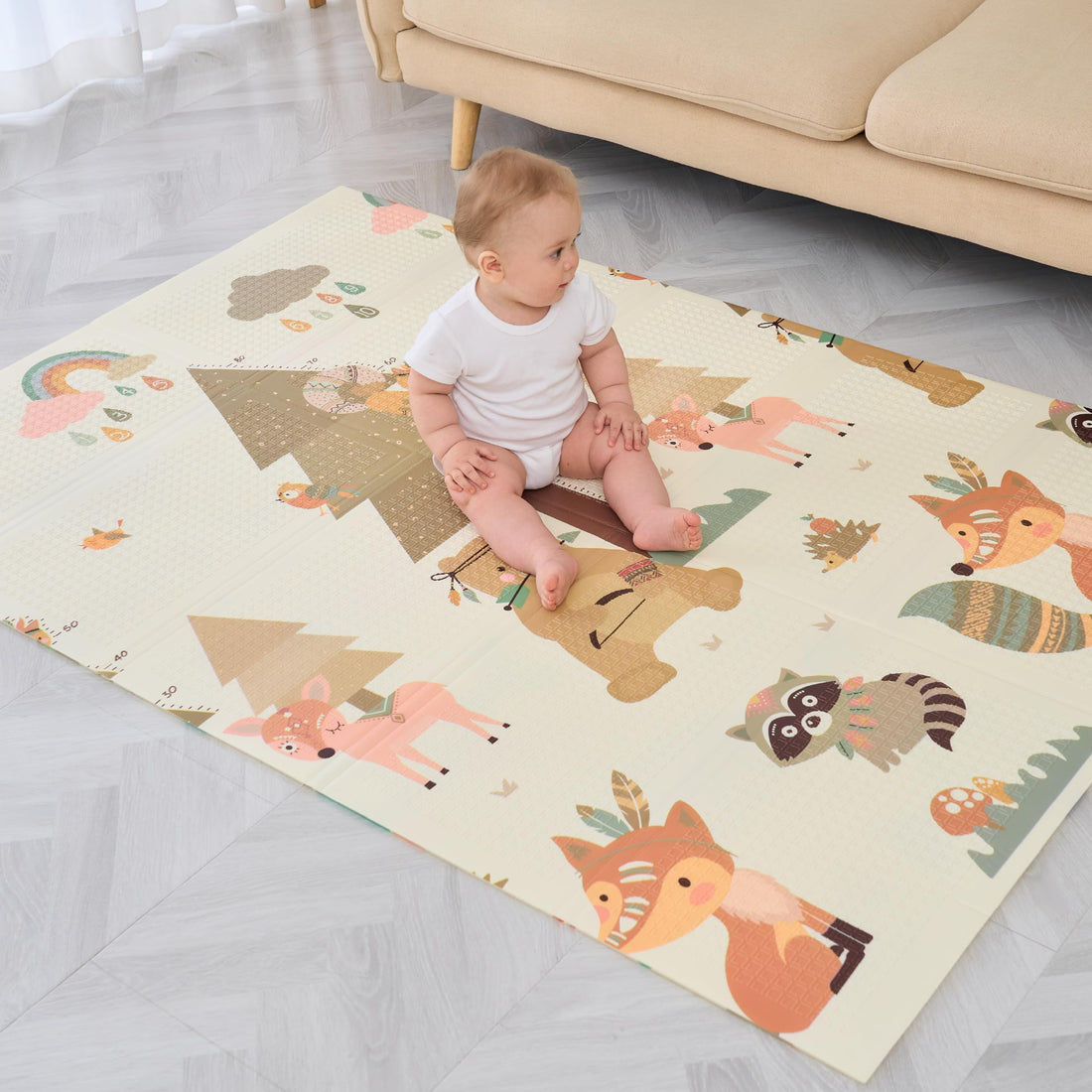 Montessori Folding Children's Play Mat, 120 x 180 x 1 cm, Reversible Non-Toxic and Waterproof Foam for Children, Gym, Baby Tummy Time Mat, Baby Gift