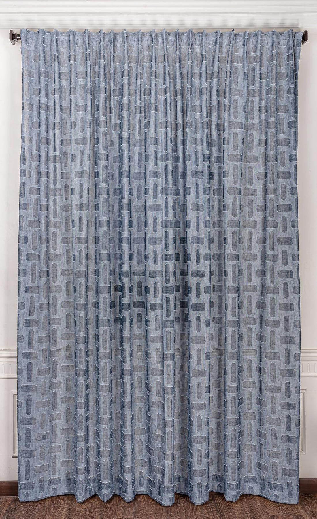 Curtains & Rods Explora Patterned Sheer Jacquard Linen Curtains - Navy - Extra Wide, 1 Panel (300cm W x 280cm L)