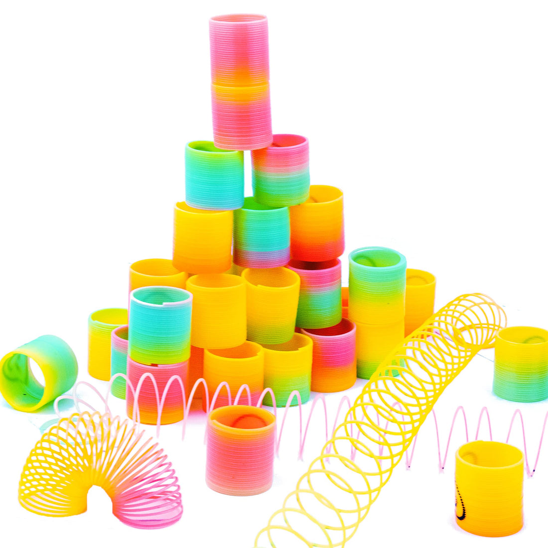 24 PCS Mini Rainbow Magic Springs, 3.5cm Colorful Rainbow Neon Plastic Spring Toy Stocking Stuffers for Boys Girls Gift Toys, Goodie Bag Filler for Kids