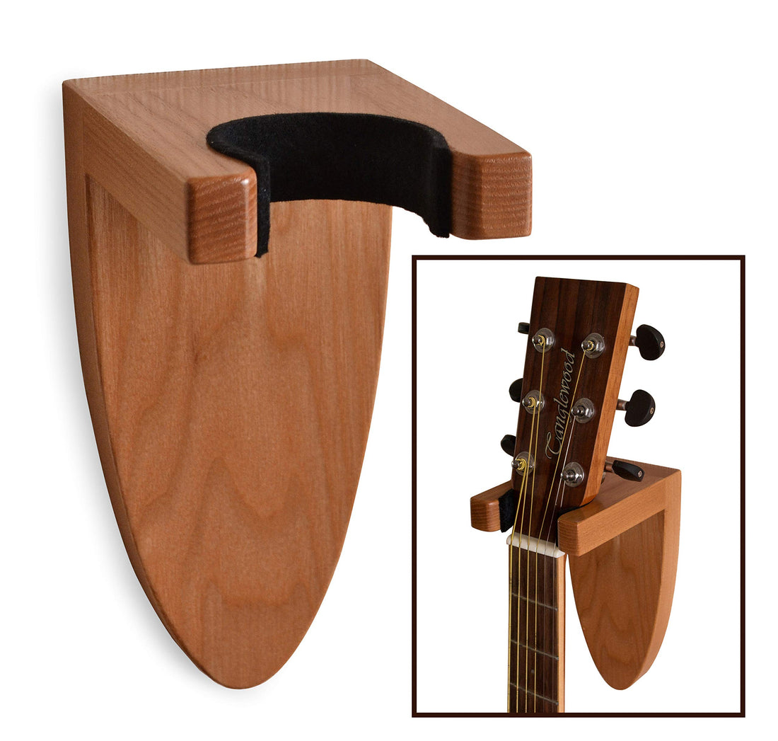 TESLYAR Guitar Holder Wall Mount Ash Wood Wooden Guitar Hanger Hook Stand Rack Guitar Hanger for Electric Classic Acoustic and Bass Guitar Musical Instruments Hardwood (Light Brown)