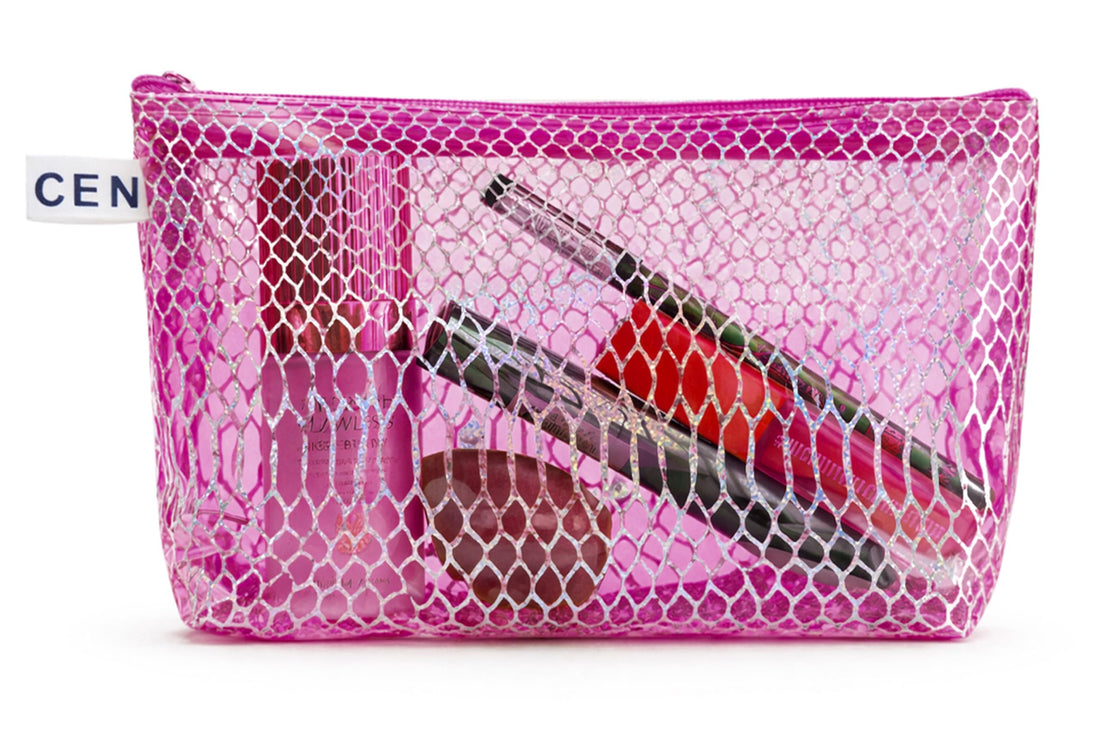 Transparent Glitter Wristletless Bag - Stylish Handbag For Makeup & Cosmetic & Accessories, Lightweight Travel Clutches For Women (Pink)