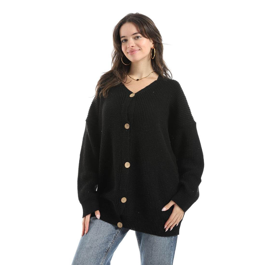 Andora Womens V-neck Pullover Sweater Long Sleeve Long Sleeves Self Patterened Knitted