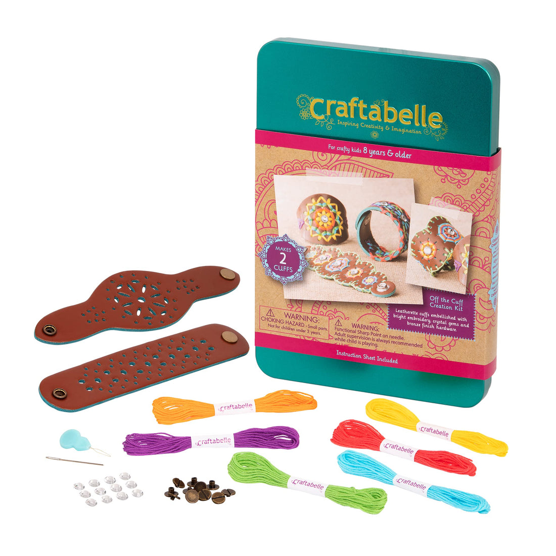 Off The Cuff Creation Kit – Bracelet Making Kit – 28pc Jewelry Set with Embroidery Floss and Leatherette Cuffs – DIY Jewelry Kits for Kids Aged 8 Years +