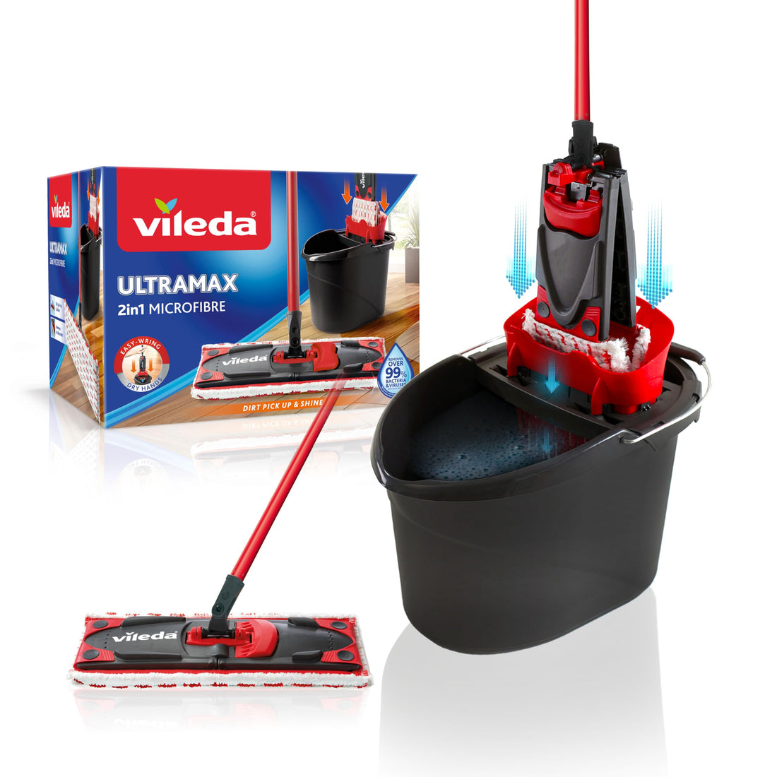 Vileda Ultramax Flat Mop and Bucket Set, Multi-Colour