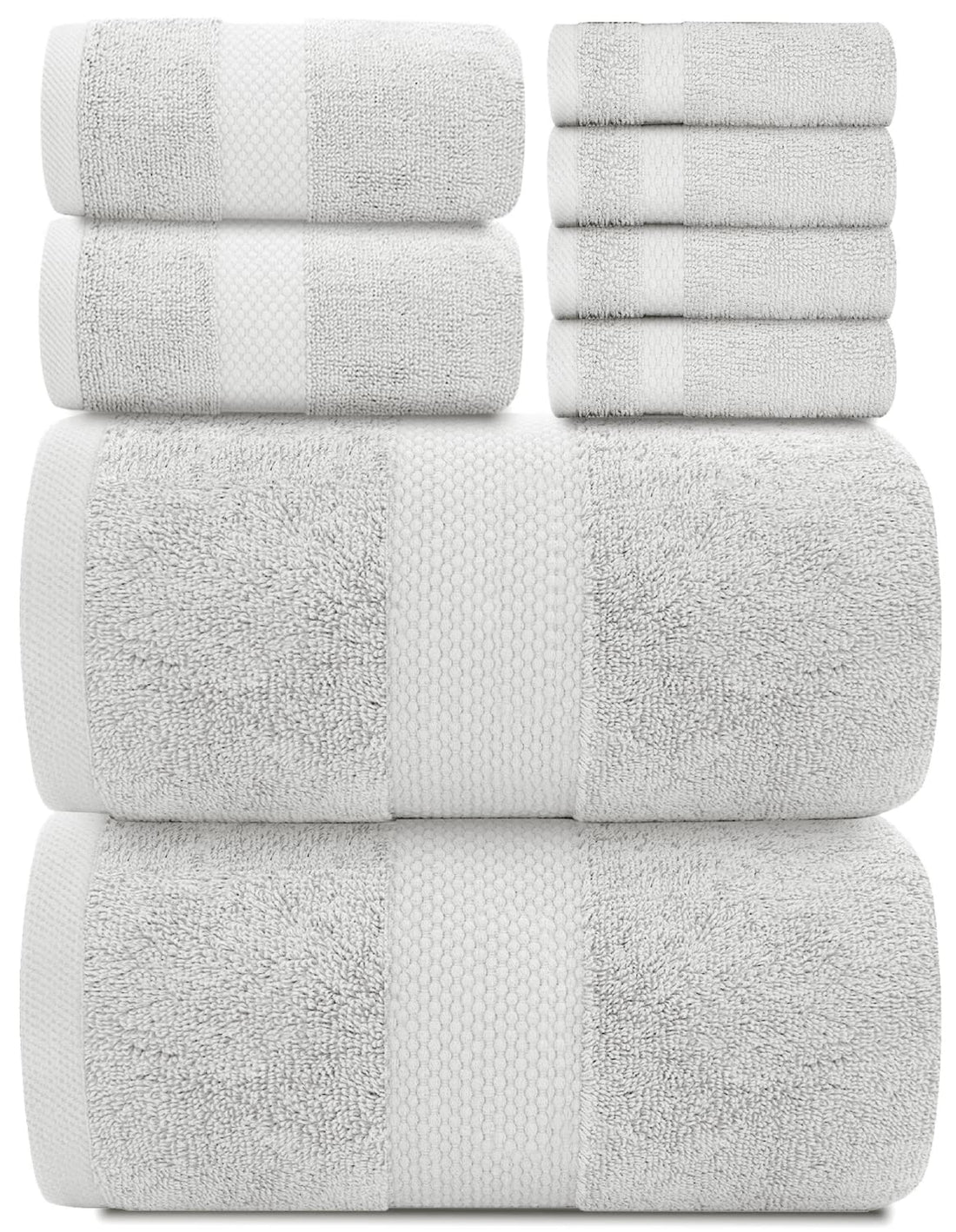 Luxury 8 Piece Bath Towel Set - 700 GSM Combed Cotton Hotel Towels - 2 Bath, 2 Hand, 4 Washcloths (Silver, 8)