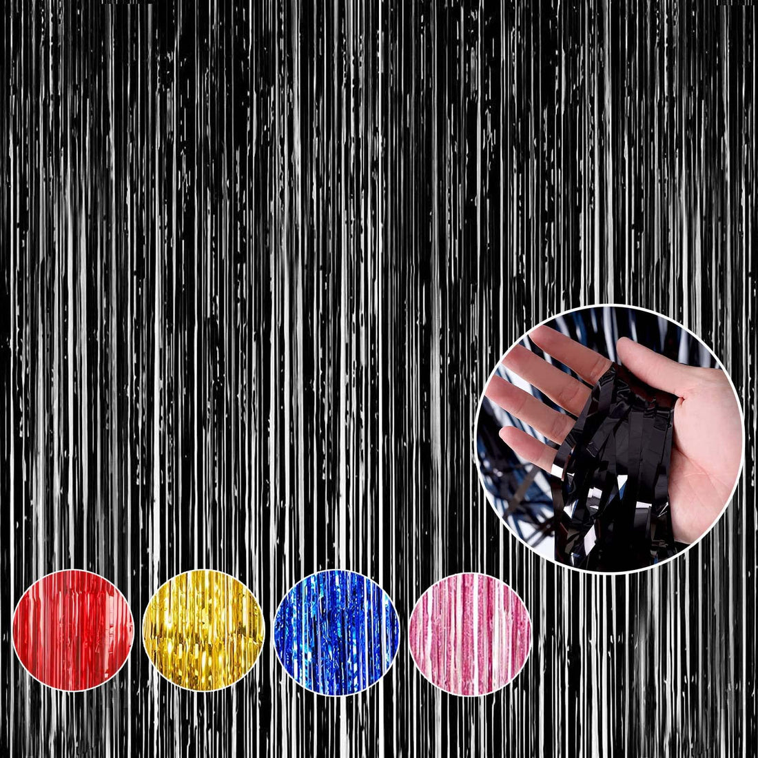 Tinsel Foil Fringe Curtains, 2 Packs Metallic Streamers Backdrop Aluminum Foil Stripe Curtain, 1 x 2m/ 3.3 x 6.6ft Photo Decoration Set for Wedding Birthday Baby Shower Halloween Christmas Party