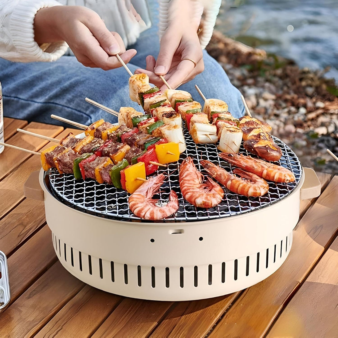 Portable Charcoal Grill, Multipurpose Efficient Charcoal Grill with Dense Grill Net for Healthy Smoke-Free Design, Lightweight and Portable for Outdoor Picnics and Camping