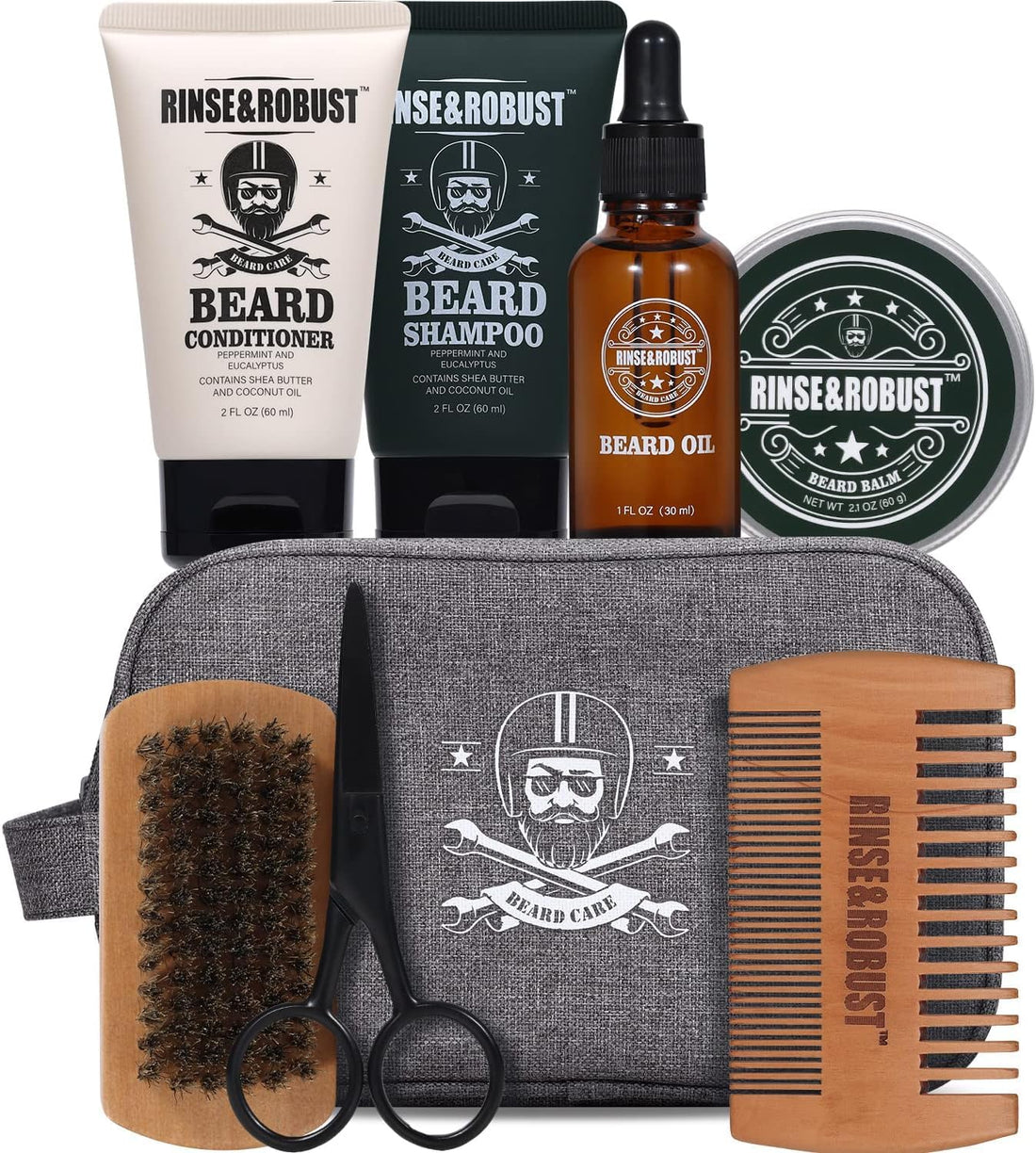 Beard Oil BODY & EARTH Gift for Men 8Pcs Beard Growth Kit for Men, Beard Care Set with Traveling Bag Grooming Wash & Beard Conditioner Kit, Beard Brush, Beard Shampoo Conditioner Oil for Dad Boyfriend