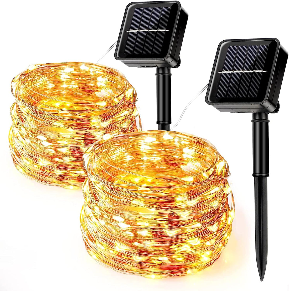 Solar Fairy Lights, 2 x 12 m 100 LED Solar String Lights with 8 Modes, 800 mHA Waterproof Solar Lights Outdoor for Garden, bush, railing and Eid Mubarak Ramadan Decoration